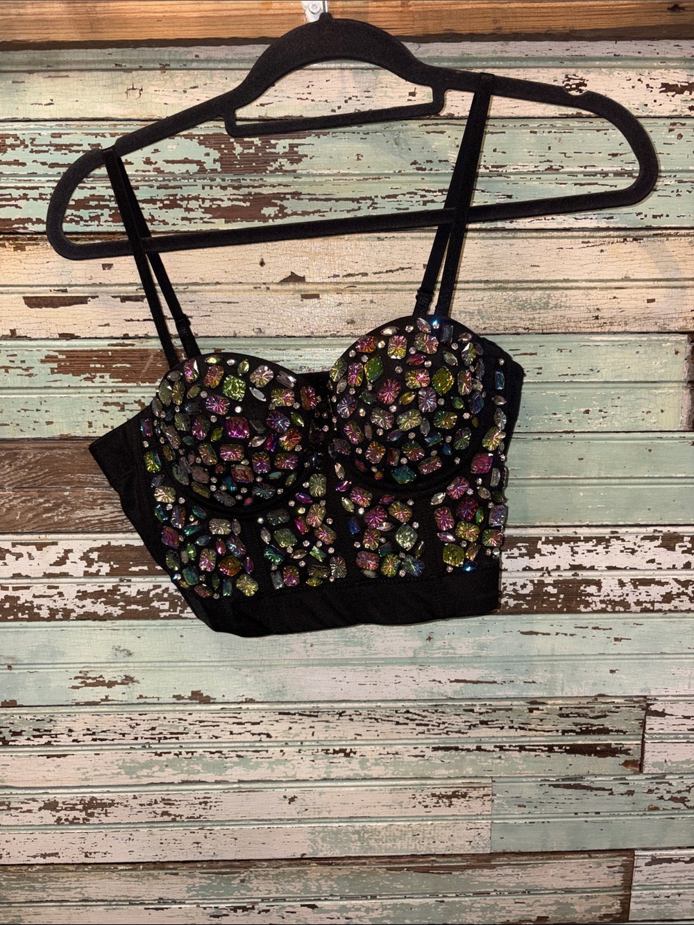 Black Jeweled Bustier Crop Top